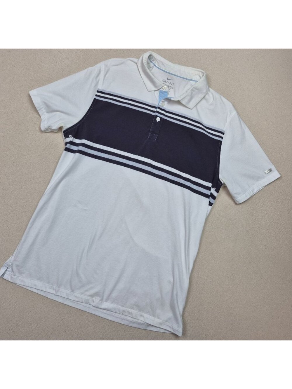 Nike Dri-Fit Men's Golf Polo White/Blue Striped Sz L